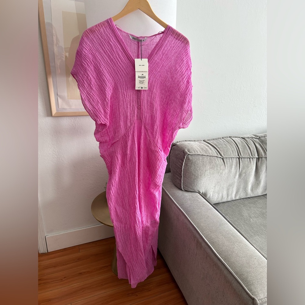 Sold‼️Zara Rustic Pink Boho Lagenlook Kimono Maxi dress Size L/M - Picture 4 of 13
